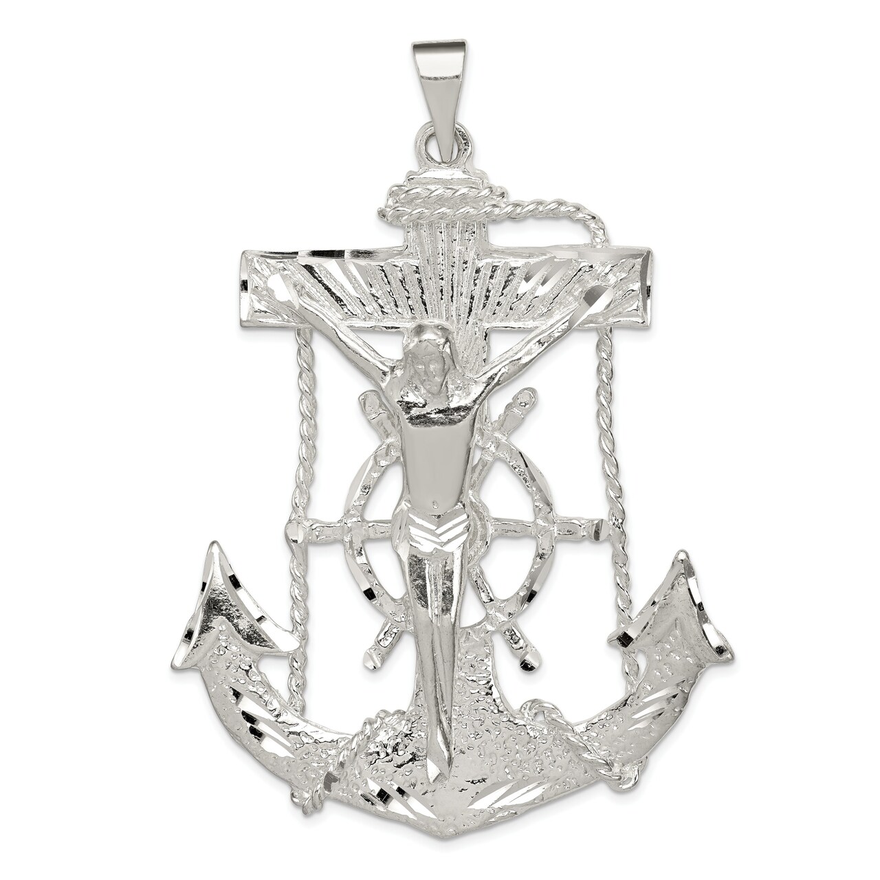 Sterling Silver Mariners Cross Pendant Charm Jewelry 79mm x 55mm